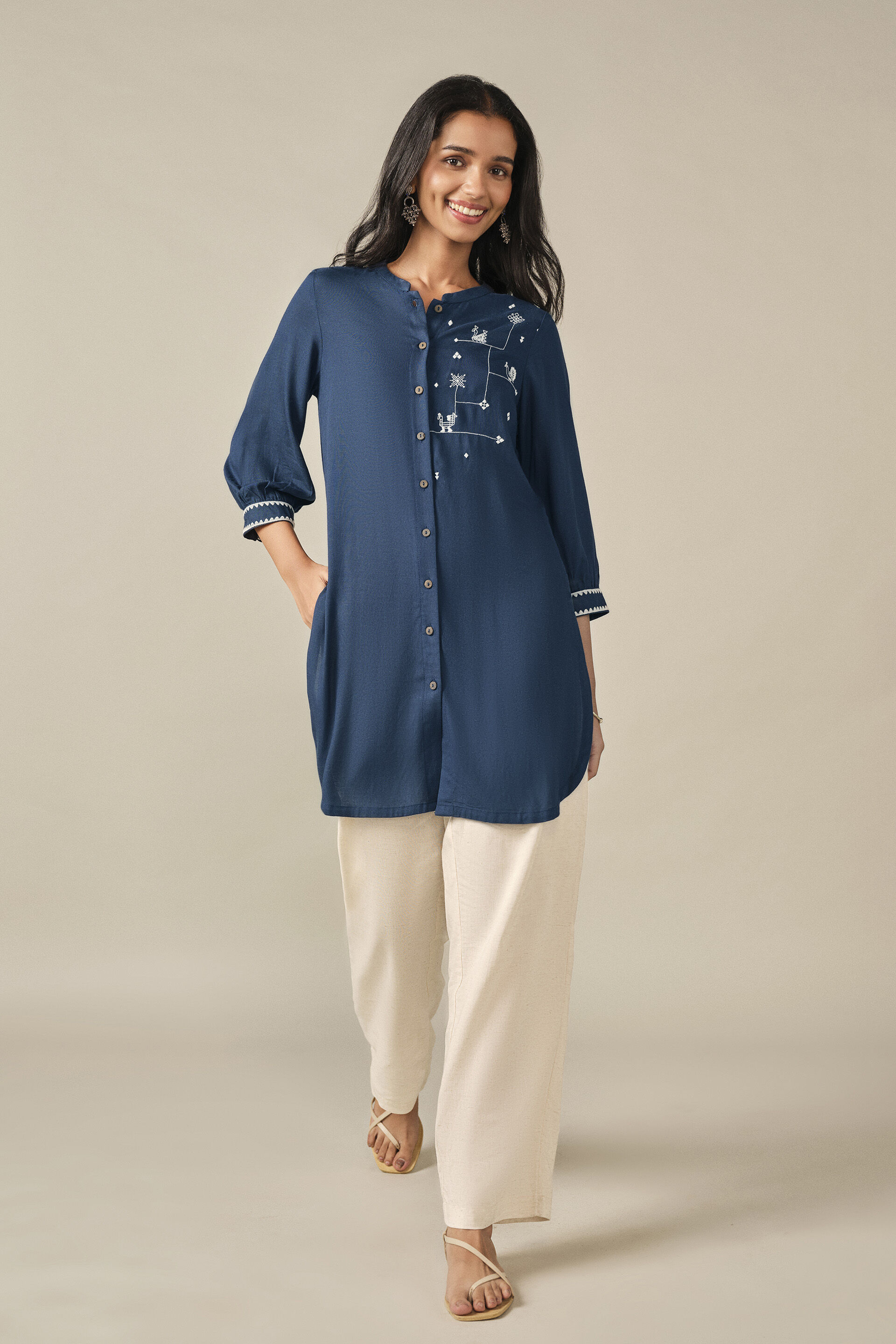 Embroidered Tunic in Indigo, Indigo, image 4